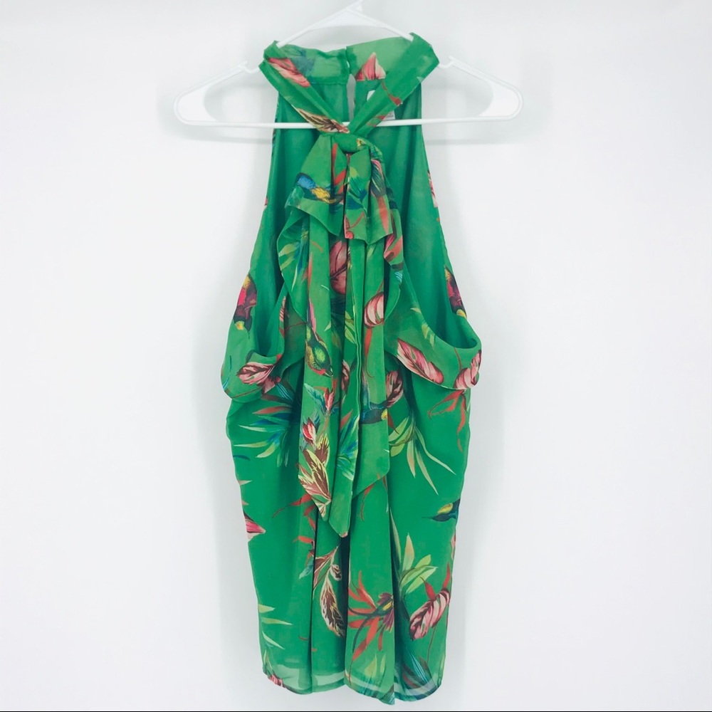 Sweet Pea Halter Green Floral/ Humming Bird Blouse